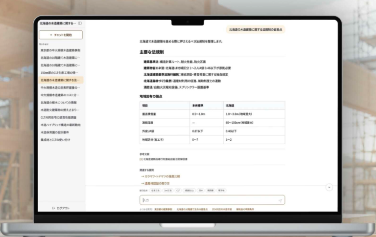 建設業向けチャットボットの画面